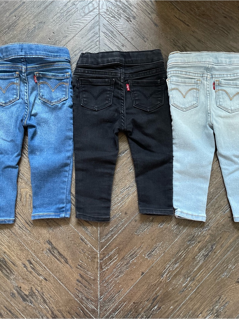 Levi's Toddler Denim Jeggings Trio - Black, Medium Blue, Light Blue 12 Month - Picture 4 of 4